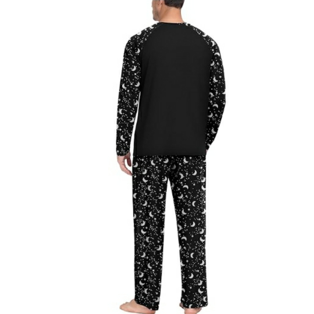 Men's Pajama Set Sleepwear Lightweight Long Sleeve Black - Picture 4 of 5